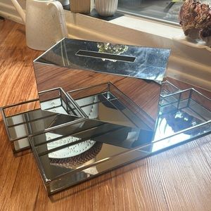 Mirrored bath set - 2 trays 1 tissue box